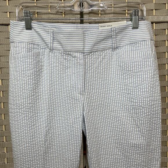 Loft Outlet SKINNY ANKLE Pants Size 6 Light Blue White Stripe Seersucker NEW - Picture 4 of 12
